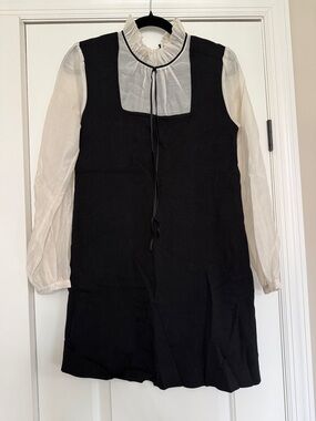 Zara Black Shift Dress with Cream Blouse Detailing